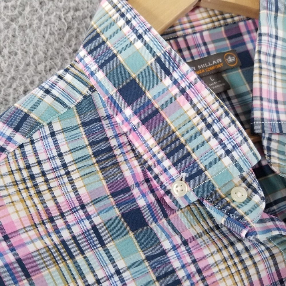 Peter Millar Summer Comfort Shirt Large Performance Sport Tech Commuter Plaid